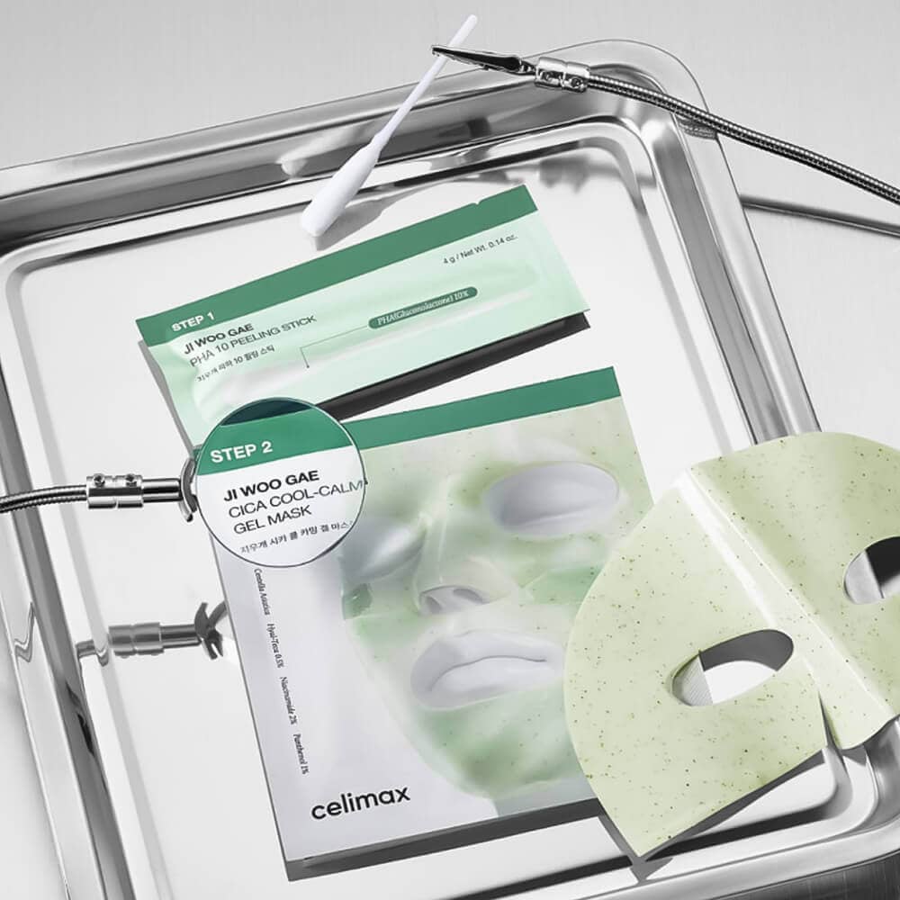 Двухступенчатый набор против воспалений Celimax Ji Woo Gae Cica PHA Peel 2-step Gel Mask 4