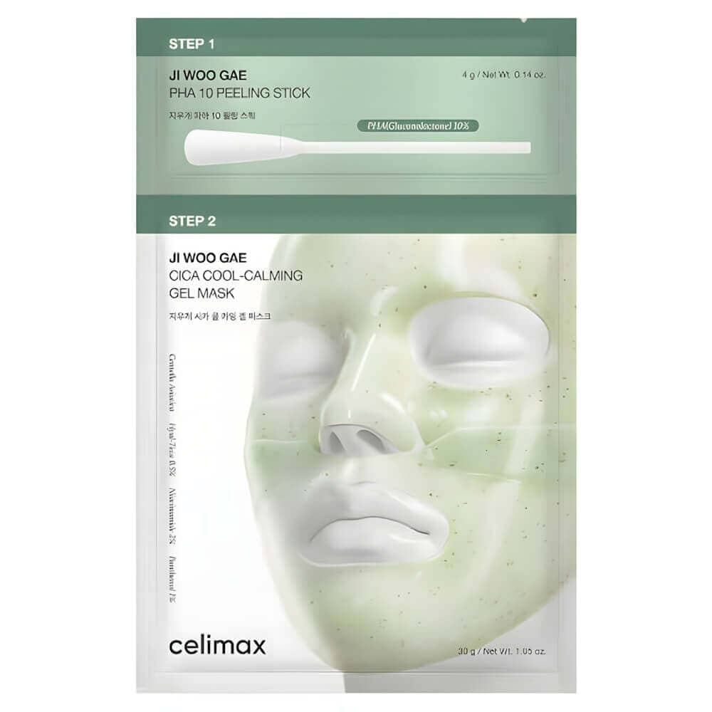 Двухступенчатый набор против воспалений Celimax Ji Woo Gae Cica PHA Peel 2-step Gel Mask 1